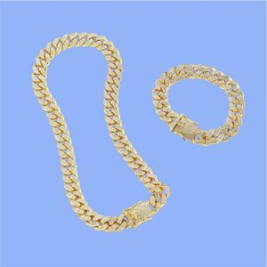 18K GOLD LINK CUBAN CHAIN AND DIAMOND ACCENTS NECKLACE AND BRACELET SET